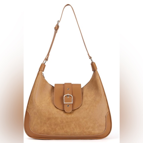 Elegant Tan Faux Leather Shoulder/Crossbody Soft Bag - Picture 2 of 3